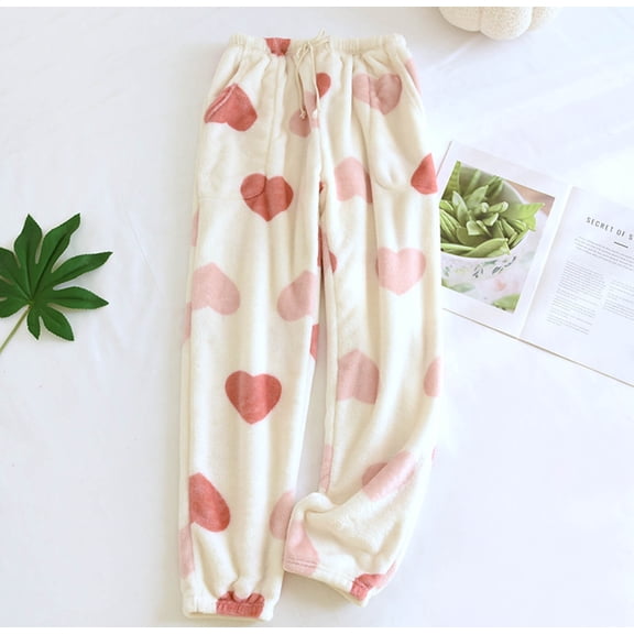 Sakmal Jogger Sleep Pants for Women Winter Flannel Fleece Pajama Bottoms Fuzzy White Sleep Pants for Women with Pockets
