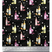 Soimoi Black Cotton Duck Fabric Bottle & Wine Glass Bar Print Fabric by the Yard 44 Inch Wide