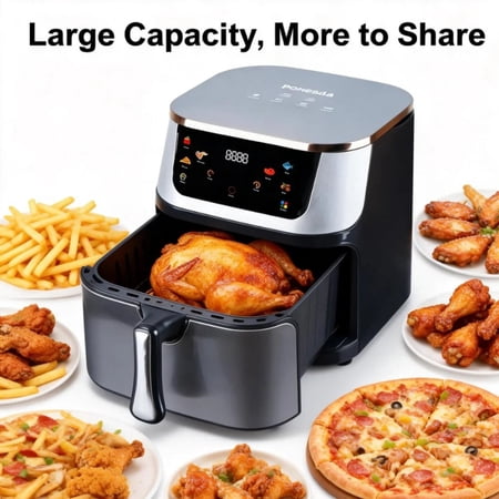 HOMEDAS 8-Quart Air Fryer, 6 Cooking Functions + Digital Touch Controls - Stainless Steel, New