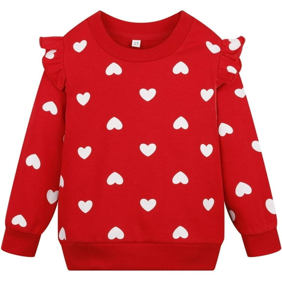 Girls Heart Sweatshirt Valentines Sweater Toddler Girl Ruffle Long Sleeve Sequin Shirt Kids Pink Tops Pullover Fall Winter Clothes 3T/310