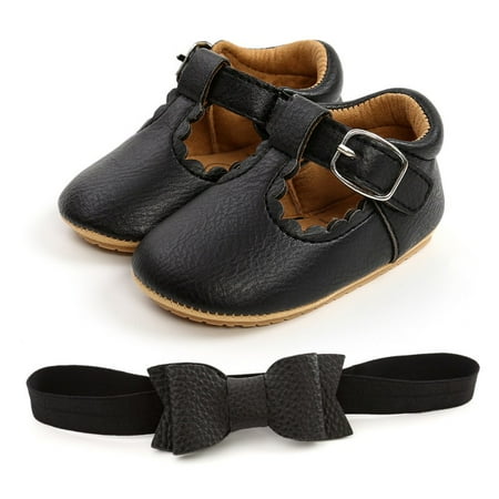 

Soft Sole Leather Baby Shoes Infant Baby Anti-Slip Walking Shoes Moccasinss Rubber Sole Crib Shoes with Headband