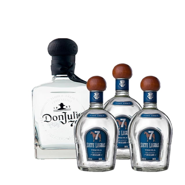 Tequila Don Julio 70 Cristalino Añejo 700 mL + 3x2 Tequila 7 Leguas Blanco 375 ml