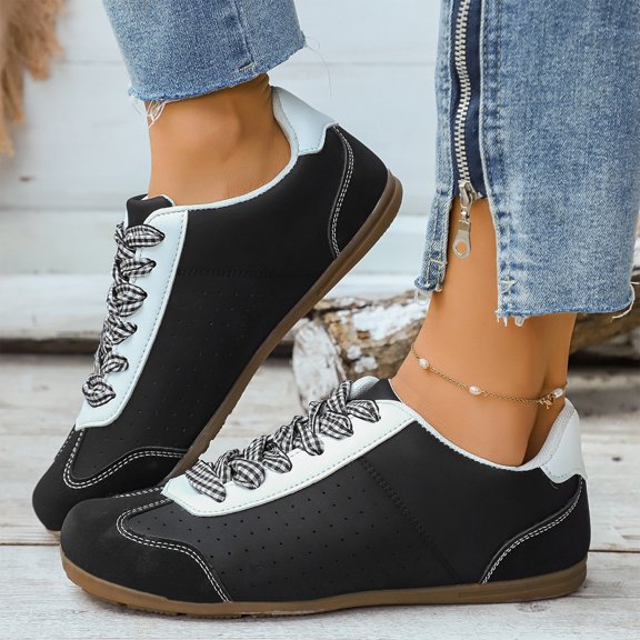 NexTorq Women's Lace-Up Casual Sneakers, Low-Top Comfortable Walking Shoes, Lightweight Athletic Footwear for Daily Wear, Breathable Fashion Shoes for Outdoor & Indoor Black 36