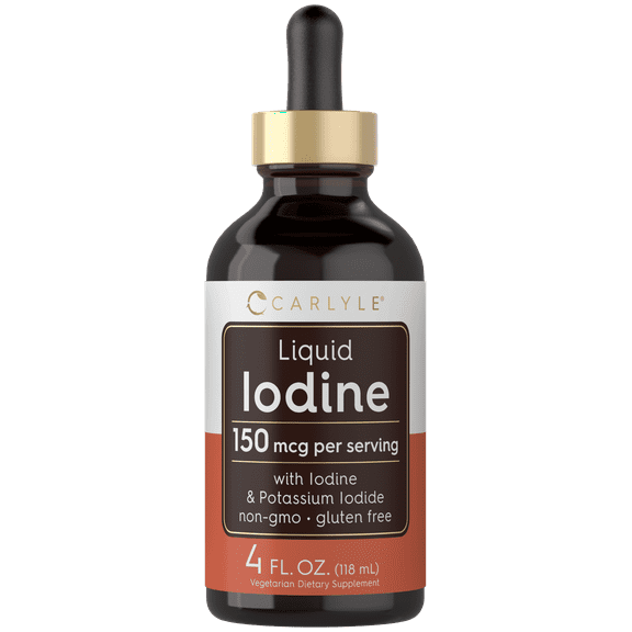 Liquid Iodine Drops 4 fl oz | 150 mcg | Iodine & Potassium Iodide Supplement | For Men and Women | by Carlyle