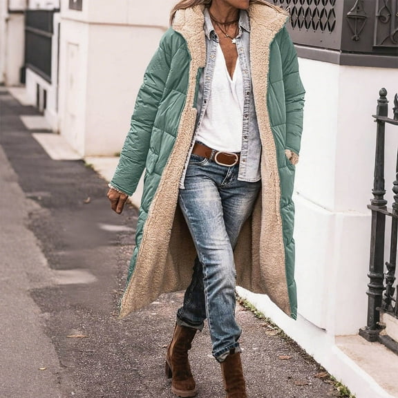 gbyLJF Men's Fleece Cotton-padded Jacket Long Solid Color Full Zip Hooded Coats Winter Casual Thickened Warm Outwear Coat