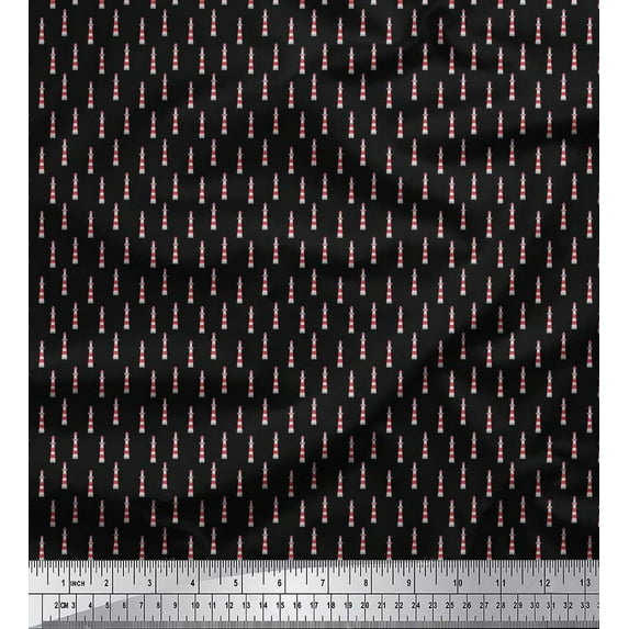 Soimoi Black Georgette Viscose Fabric Lighthouse Nautical Print Sewing Fabric Yard 42 Inch Wide