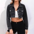 thumbnail image 5 of XMHJSMD Women Denim Tops Long Sleeve Cropped Jean Jacket Distressed Ripped Casual Jean Jacket(Black,S), 5 of 7