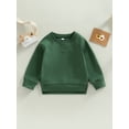 thumbnail image 4 of Canrulo Toddler Baby Boy Girl Solid Cotton Sweatshirt Pullover Crewneck Long Sleeve T-Shirt Tops Spring Fall Clothes Green 18-24 Months, 4 of 7