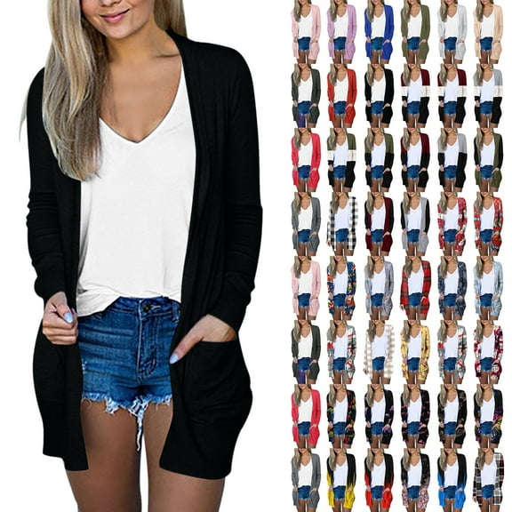 Gyexs Womens Long Cardigan 2025 Fall Lightweight Long Sleeve 0pen Front Sweater with Pockets (Black, Size S)