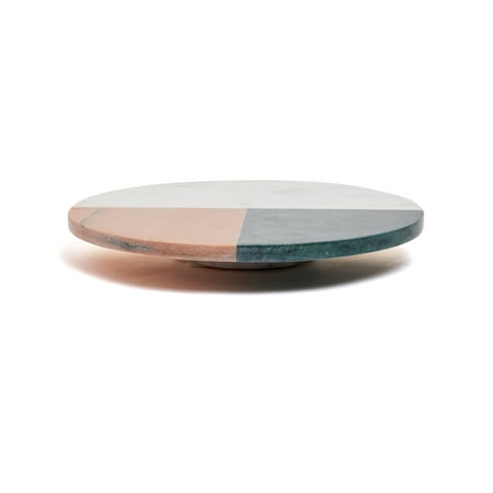 

Lexi Home Round 12” Real Marble Lazy Susan for Table - White and Pink
