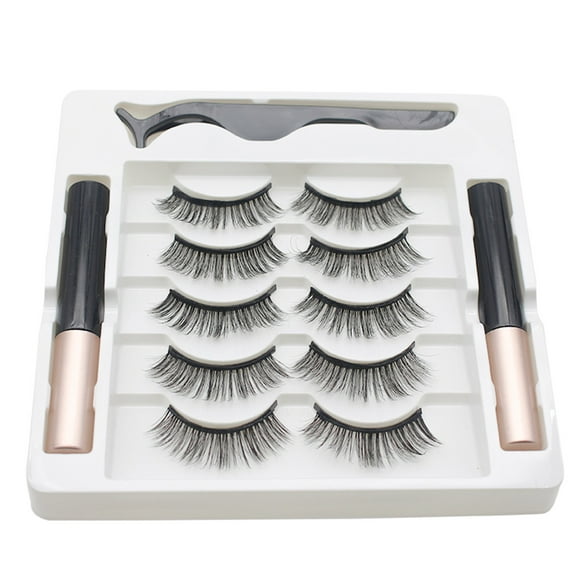 5 Pairs Magnetic Eyelashes + 2 Waterproof Liquid Eyeliners + Tweezers False Eyelashes Extension Set