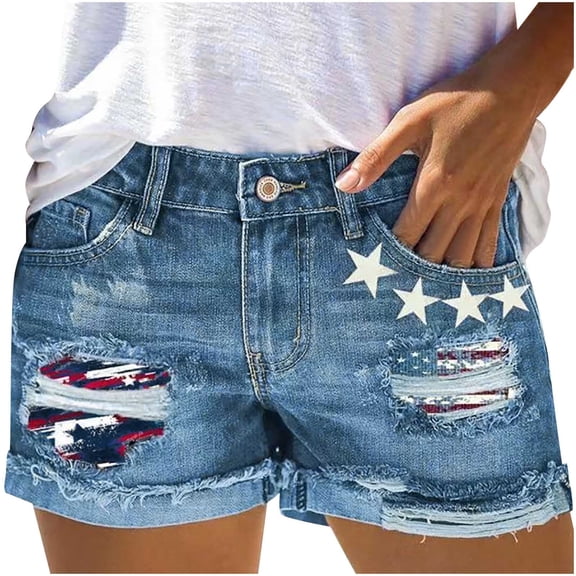 WREESH Women's Mid Waist Denim Shorts Classic Button & Zipper Style with Pockets, Perfect for Summer Casual Wear Blue