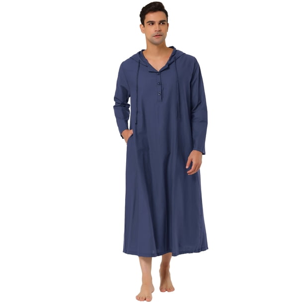 Camisón de hombre Camisón de dormir largo Camisón con capucha Pijama de camisón Azul marino XL