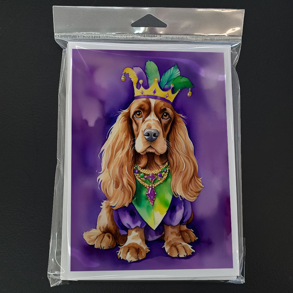 English Cocker Spaniel King of Mardi Gras Greeting Cards Pack of 8 7 in x 5 in