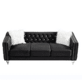 thumbnail image 2 of 2+3 Seat Sofa Set, Modern Velvet Sofa with 2 Plush Pillow & Removable Cushion, Upholstered Lounge Single Sofa with Copper Nail & Crystal Buckle for Living Room & Bedroom, Black, 2 of 7