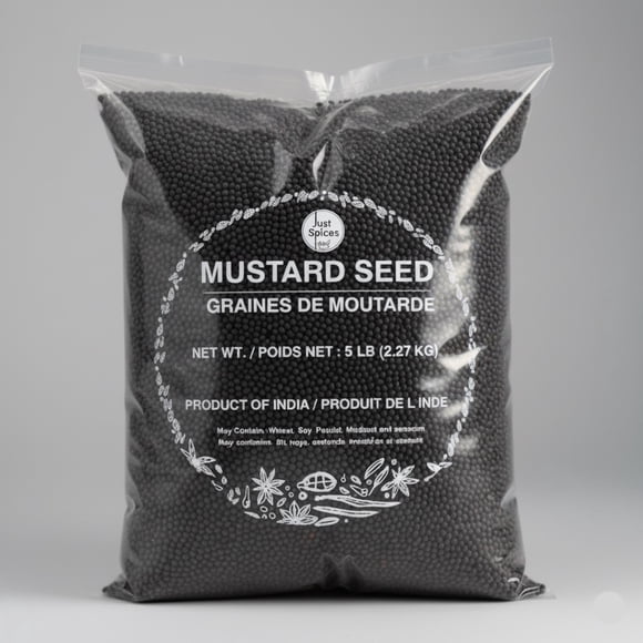 Just Spices - Whole Black Mustard Seed (Rai) , 5 lb (2.2 7 kg) , Product of India , Value Pack