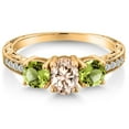 thumbnail image 3 of Gem Stone King 1.90 Ct Oval Peach Morganite Green Peridot 18K Yellow Gold Plated Silver Ring (Size 7), 3 of 6