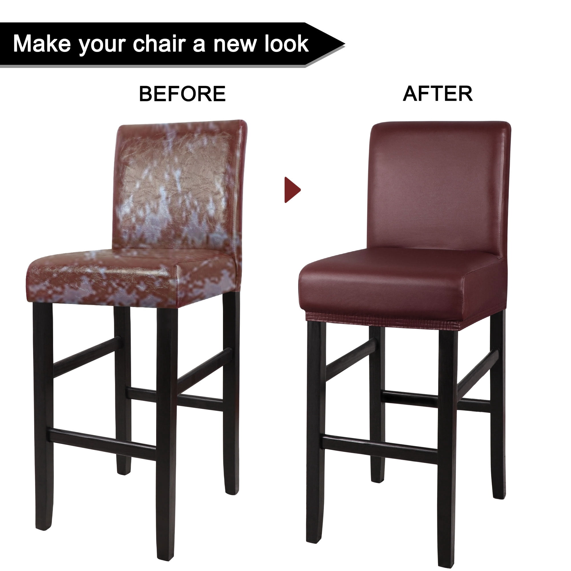 Unique Bargains Waterproof Bar Stool Covers for Short Back Chair Slipcovers Burgundy 1 Pc
