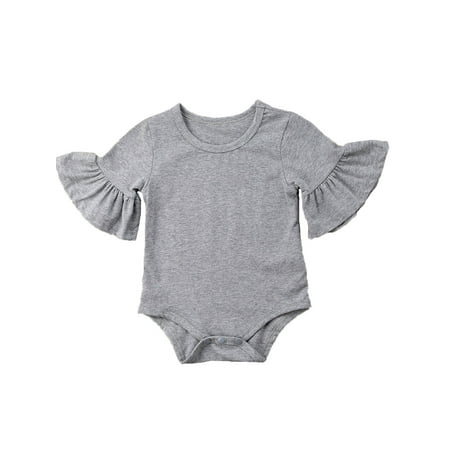 

Bebiullo Infant Baby Girl Basic Bell Short Sleeve Cotton Romper Bodysuit Tops Clothes