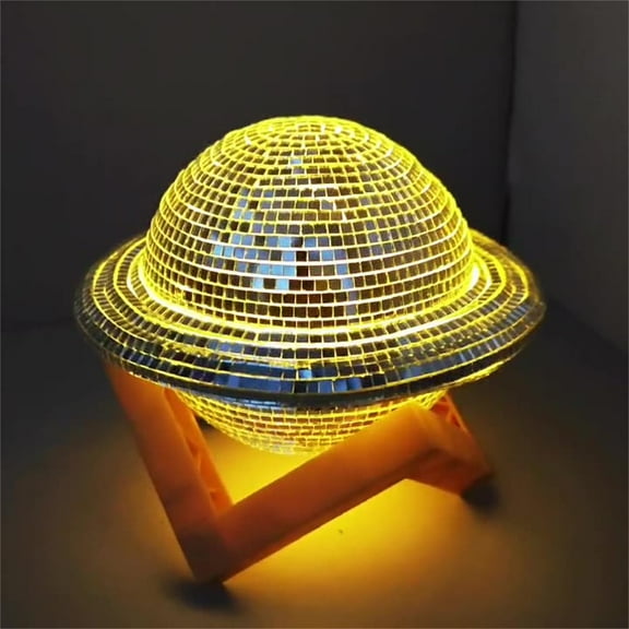 Led Mirror Disco Ball,UFO Shape Disco Balls,Cool Reflective Lighted Mirror Balls for DJ Club Party, Disco Dancing Party Decoration, Home Decor UFO Night Lamp with Holder,Spaceship Decor