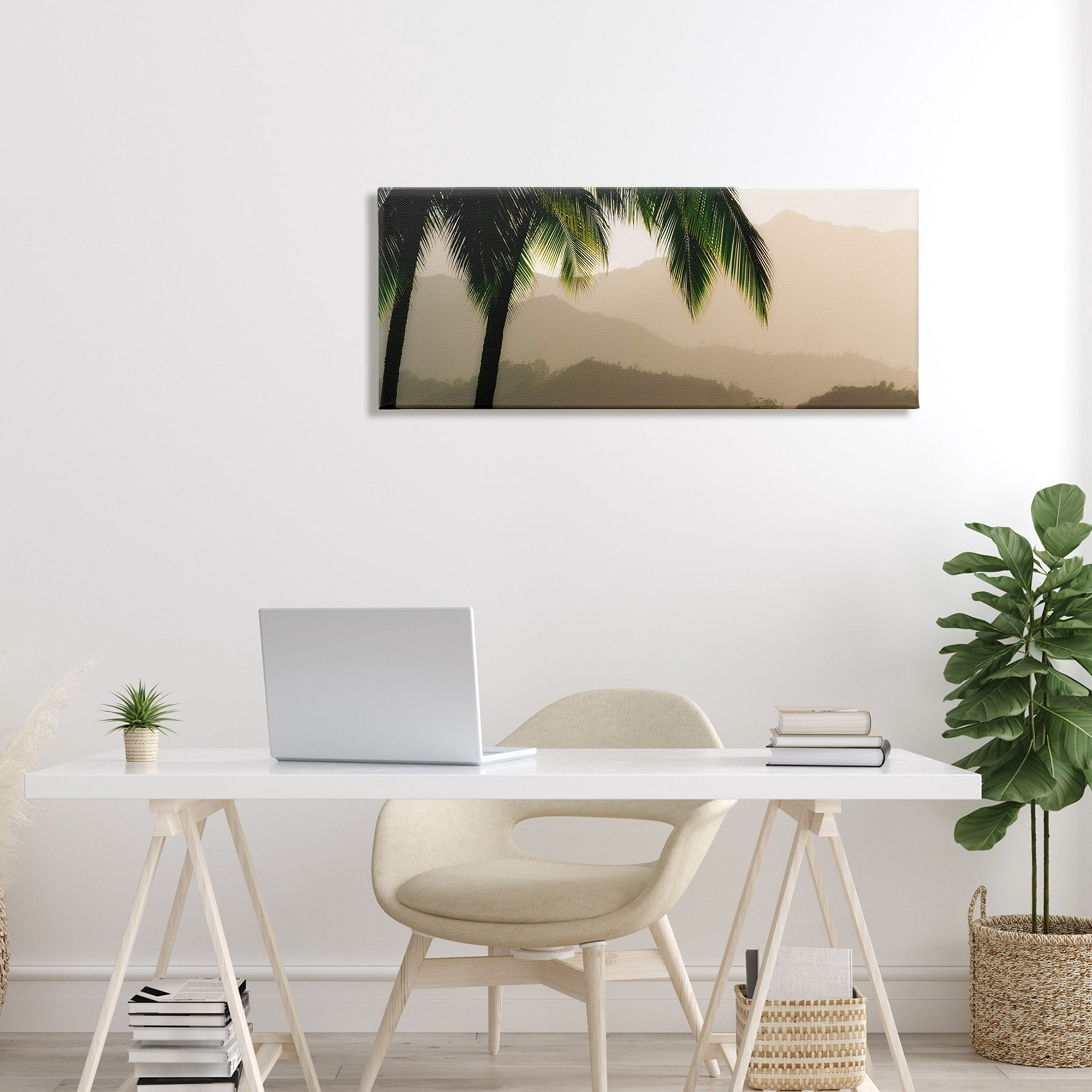 Stupell Industries Tropical Palm Tree Overlooking Sunlit Mountain Valley , 40 x 17, Design by Dennis Frates