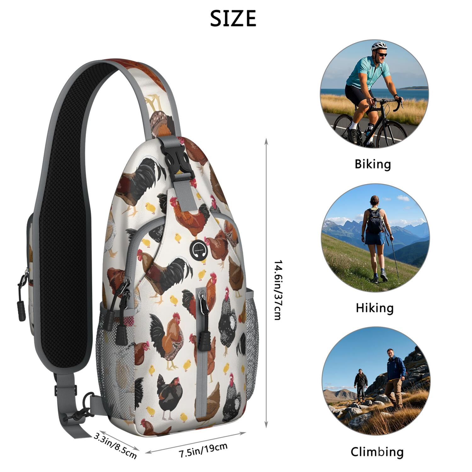 Funny Pig Pattern Hiking Daypack – Breathable Back, Adjustable Strap, Durable Stitching – Artistic Abstract Floral Design