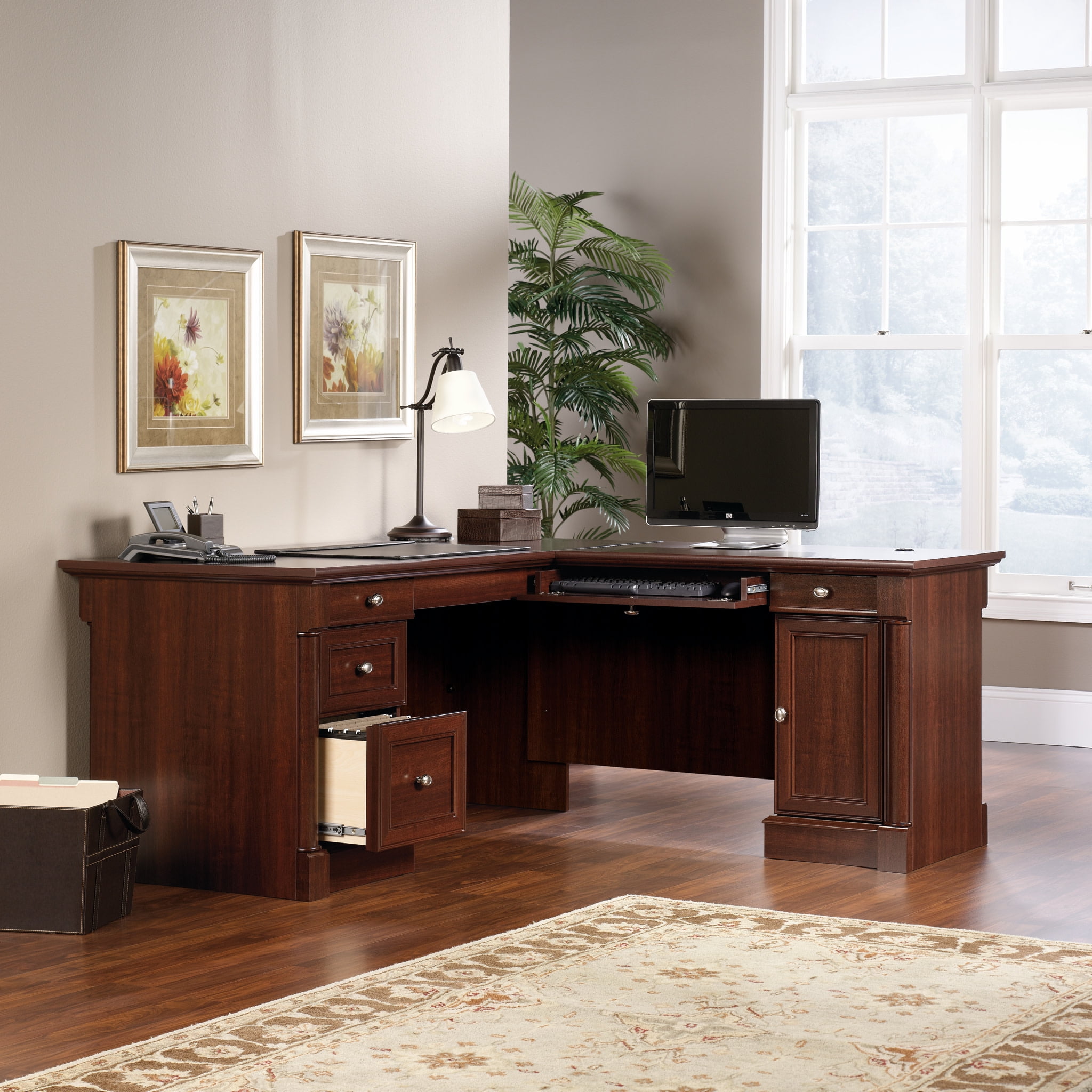 Sauder Palladia L-Shape Computer Desk, 413670, Select Cherry