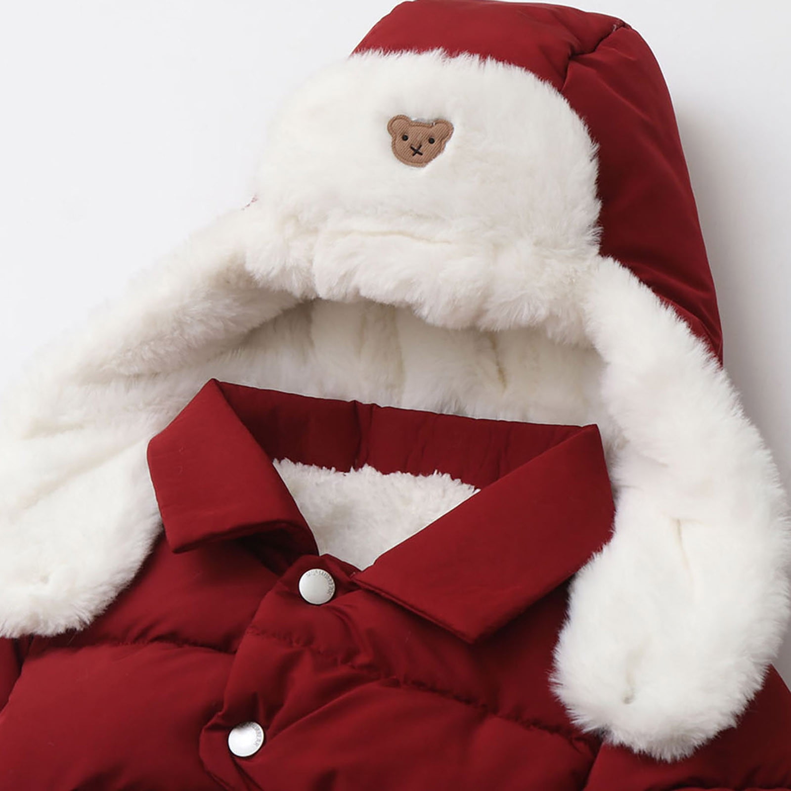 Winter Warm Bodysuit Solid Cute Bear Hooded Puffer Romper Boys Girls Snowsuit One Piece Jumpsuit
