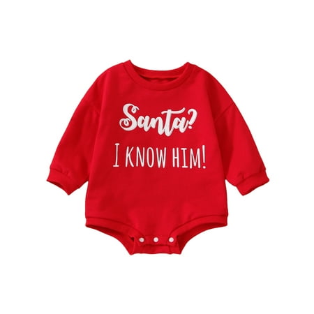

Musuos Baby Girl Boy Christmas Romper Sweatshirts Letter Print Onesie Bodysuit Tops