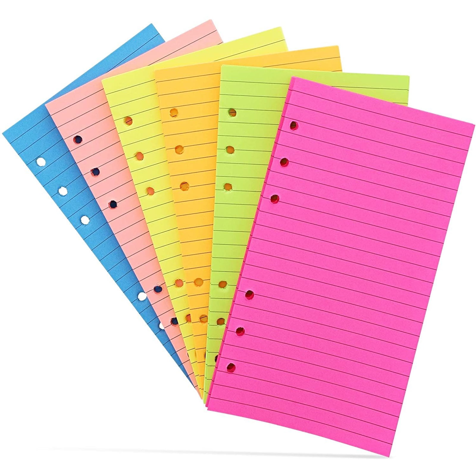 6 Pack Neon A6 Filler Paper Lined, Loose Leaf 6 Ring Planner Inserts Notebook Paper for Writing, Binder, School, 6.8' x 3.7'