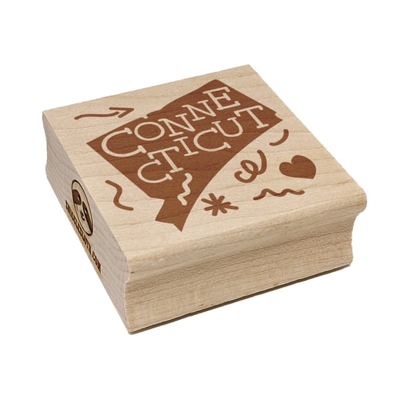 Connecticut State with Text Swirls Square Rubber Stamp Stamping Scrapbooking Crafting - Large 2.75in