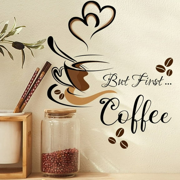 Hsqqdc Coffee Cup Wall Decal, Removable Vinyl Kitchen Decor Sign for Home Cafe Shop Coffee Station Bar