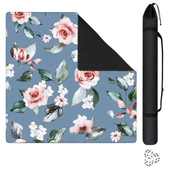 Floral Style Mahjong Mat 31.5x31.5 Inches Rubber Material Provides Quiet Non-Slip Surface for Tile and Card Game Play