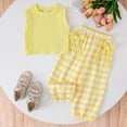 thumbnail image 2 of Sgkm Girl Baby Clothes Print Cotton Top with Plaid Pants Toddler Girls Summer Two Piece Outfit Clothing Set Yellow 6-9 Months, 2 of 9