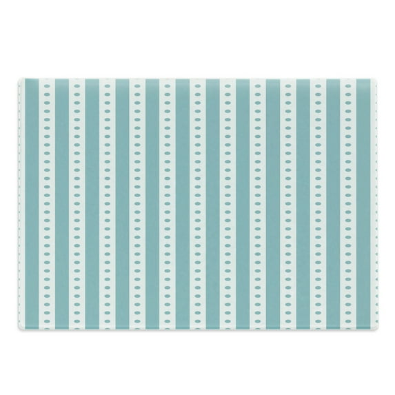 Turquoise Cutting Board, Dots Rounds and Stipes with Thick Borders Vintage Retro Textured Image, Decorative Tempered Glass Cutting and Serving Board, Large Size, Mint Green and White, by Ambesonne