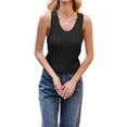 thumbnail image 3 of Womens Pointelle Knit Top V Neck Strappy Tank Tops Summer Sleeveless Blouses Shirts Tops, 3 of 9