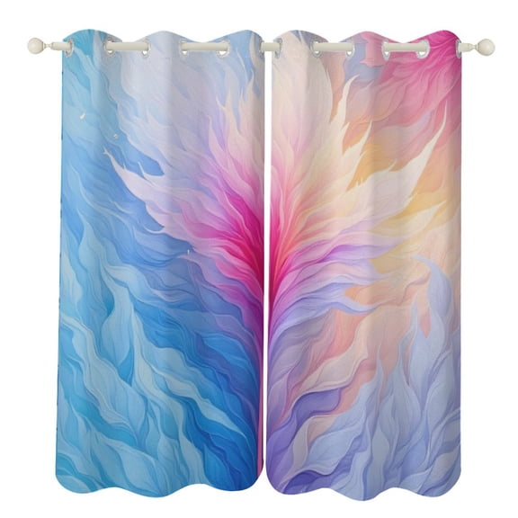 Colorful Abstract Feather Art 2 Panels 3D Printing Pattern Curtain for Bedroom Living Room Kitchen Window Decoration Home