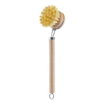 Qnjujn Pot Brush, Long Handle Natural Horsehair Dishwashing Brush with Replaceable Head, Heavy Duty Scrubbing Brush for Pans Cookware Griddle, Eco Friendly Kitchen Cleaning Brush