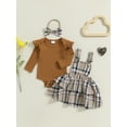 thumbnail image 2 of Baby Girl Christmas Clothes Plaid Outfits Rib Long Sleeve Rompers Overall Skirts Dress Headband 3Pcs Cute Clothes Set, 2 of 8