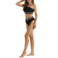 thumbnail image 2 of INSPIRAR CHIC Conjunto de Bikini de Una Sola Hombro para Mujeres, 2 Piezas, Cintura Alta, Color con Ribete Trenzado, Trajes de Baño, Talla X-Large, Negro, 2 of 5