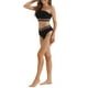 thumbnail image 2 of INSPIRAR CHIC Conjunto de Bikini de Una Sola Hombro para Mujeres, 2 Piezas, Cintura Alta, Color con Ribete Trenzado, Trajes de Baño, Talla X-Large, Negro, 2 of 5
