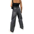 thumbnail image 2 of Wangsaura Jeans Larges Coréens pour Femmes Mode Irrégulière à Revers Taille Haute, 2 of 10