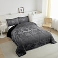 thumbnail image 2 of Adults Damask Gothic Bedding Set Antique Victorian Comforter Set King,Vintage Floral Goth Comforter Bat Quilt,Bats Sugar Skull Bone Skeleton Bohemian Baroque Decor,Silver Gray, 2 of 4