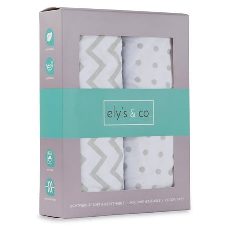 Ely's & Co. 100% Cotton Jersey Knit Bassinet Sheets, Grey Chevron/Dots 2pk