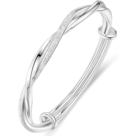 Bangle Bracelets for Women, 2026 Ladies 925 Sterling Silver Cross Twisted Bangles Fashion Dainty Jewelry Simple Adjustable Silver Bangles Valentine Mothers Day Gift