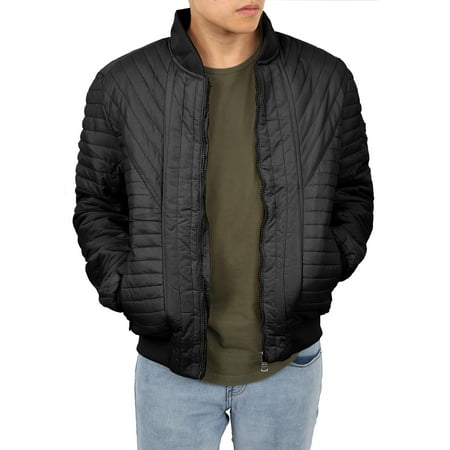 Mens Padded Jackets Quilted Puffer Faux PU Leather Biker
