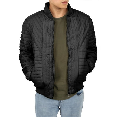 Mens Padded Jackets Quilted Puffer Faux PU Leather Biker Outerwear
