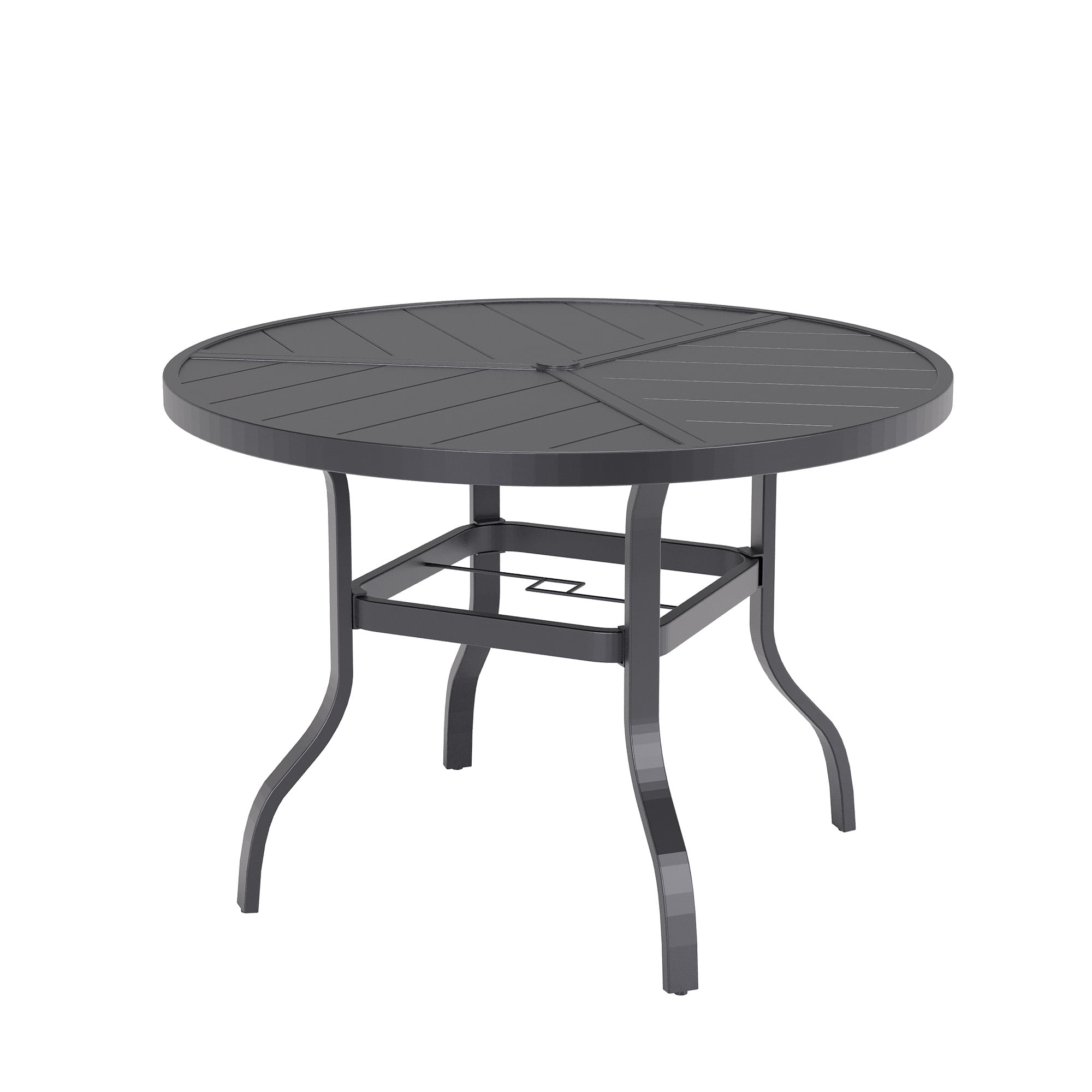 Patio Outdoor Dining Table Round for 4, Metal Steel Rectangle Furniture Table with Umbrella Hole for Garden Backyard, Black