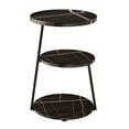 thumbnail image 3 of Skylar Round 3-Tier Side Accent Table with Raised Lip Edge Tabletop and Midcentury Modern Metal Asymmetric Pedestal Legs - Black Marble/Black, 3 of 18