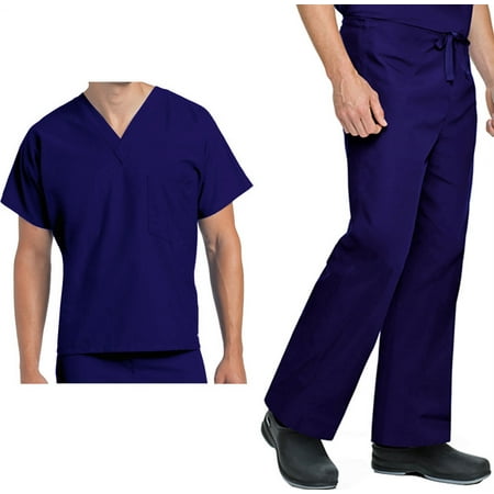 Landau Unisex V-Neck Scrub Top 7502 And Drawstring Pant 7602 Scrubs Set Galaxy Blue (MED Top/Pant MED)